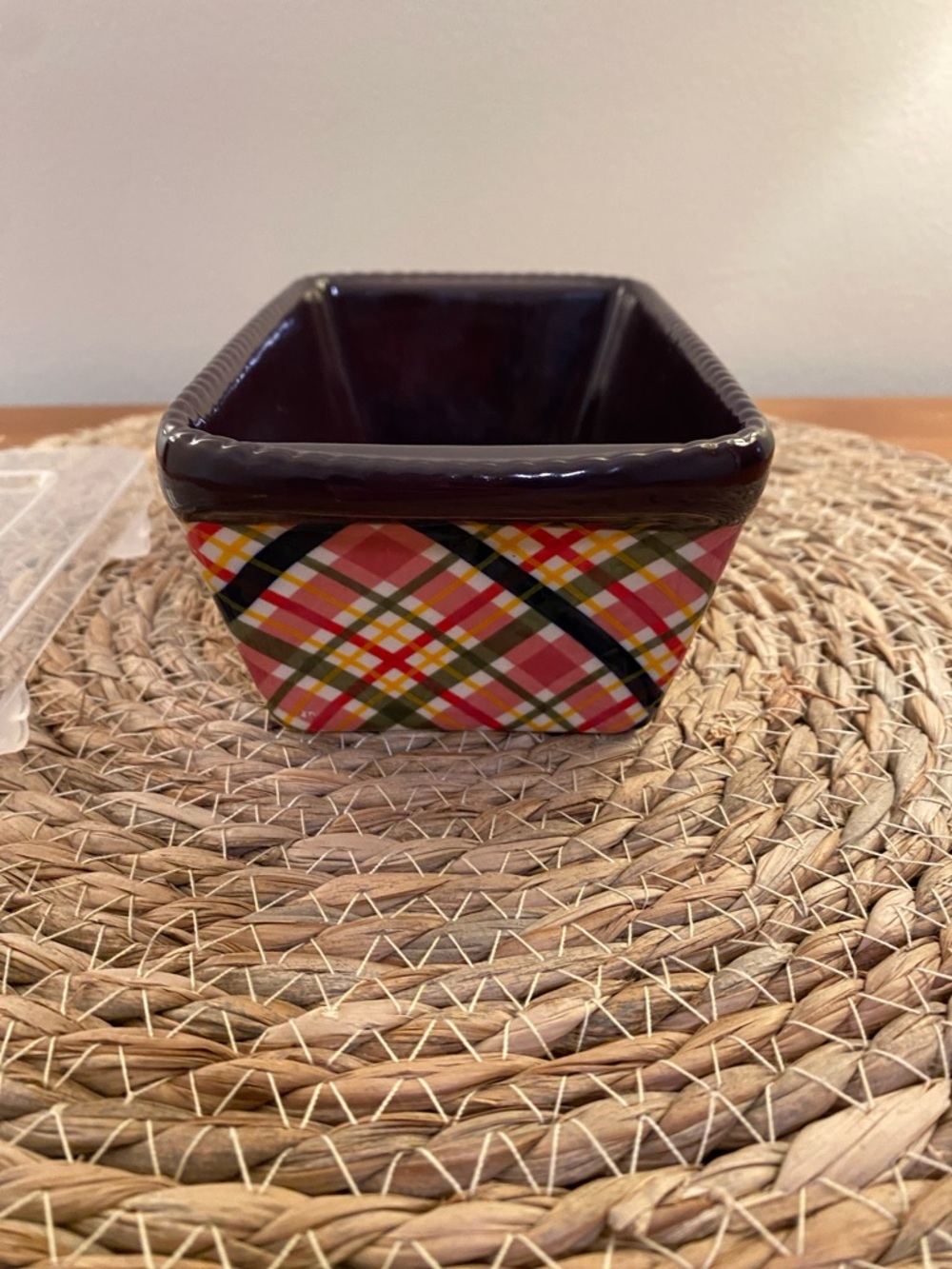 Temptations Plaid Mini 12 oz. Loaf Pan With Lid Plum Pink Green Gold - Picture 8 of 10